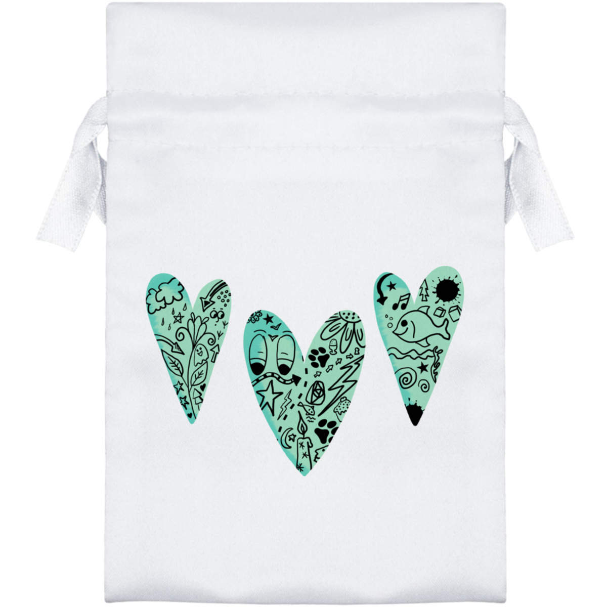 'Doodle Hearts' Satin Drawstring Bag/Pouch (SB054282)