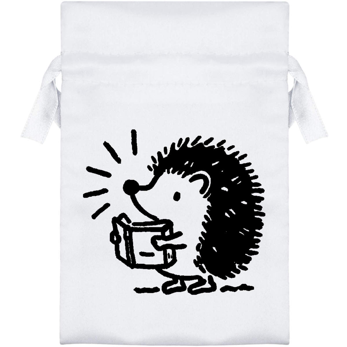 'Cute Hedgehog Reading' Satin Drawstring Bag/Pouch (SB055215)