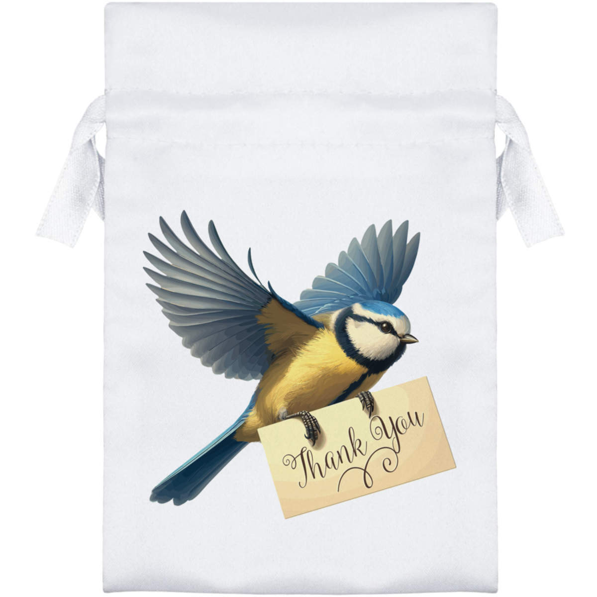 'Blue Tit Thank You' Satin Drawstring Bag/Pouch (SB055882)