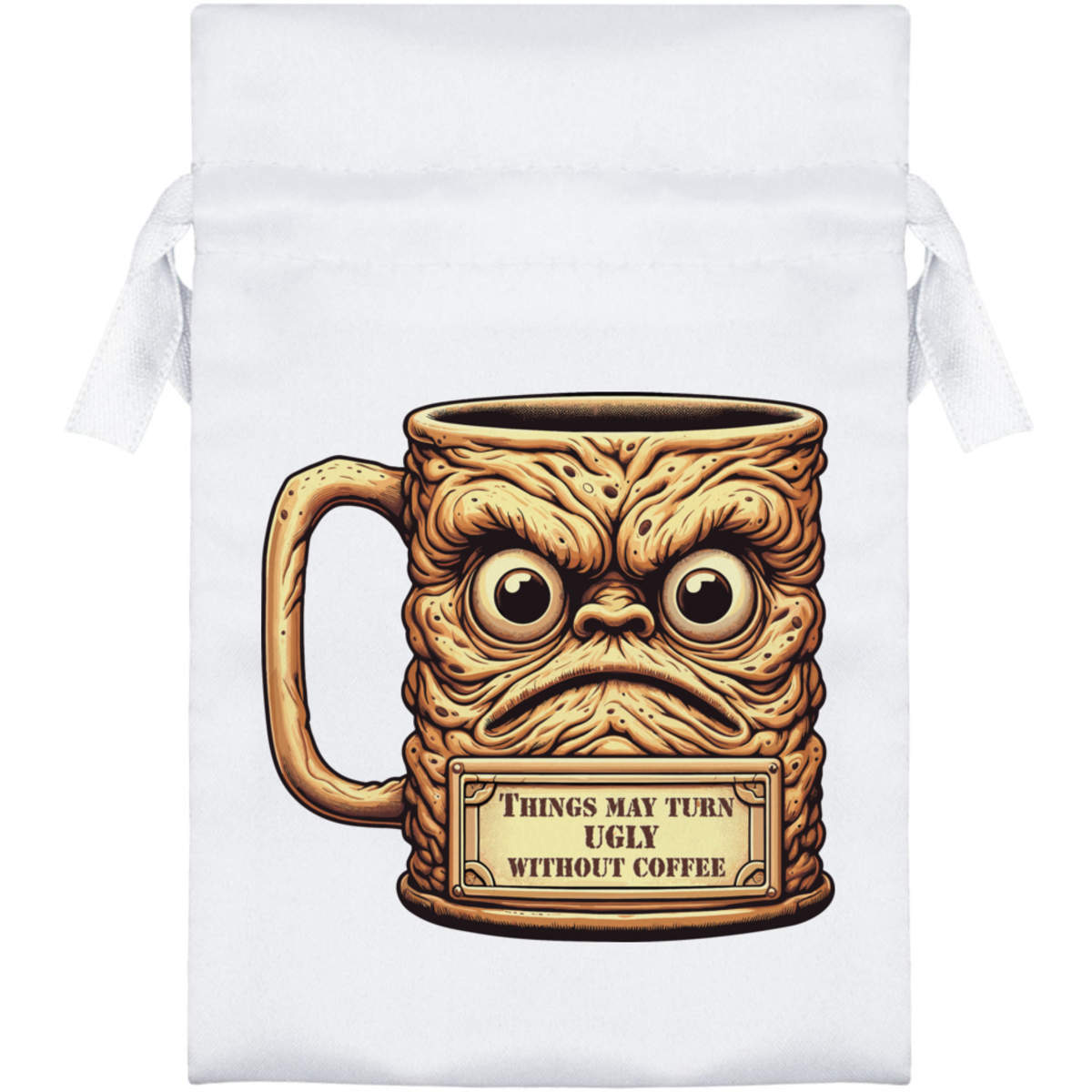 'Ugly Without Coffee' Satin Drawstring Bag/Pouch (SB056099)