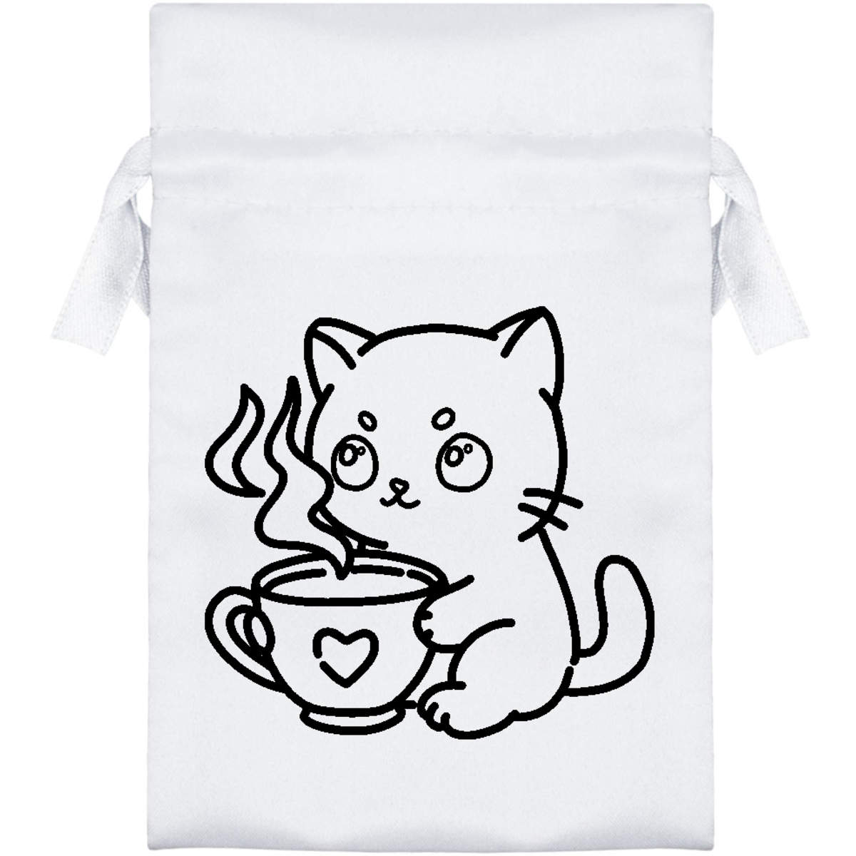 'Cute Kawaii Style Kitten With Warm Drink' Satin Drawstring Bag/Pouch (SB057432)