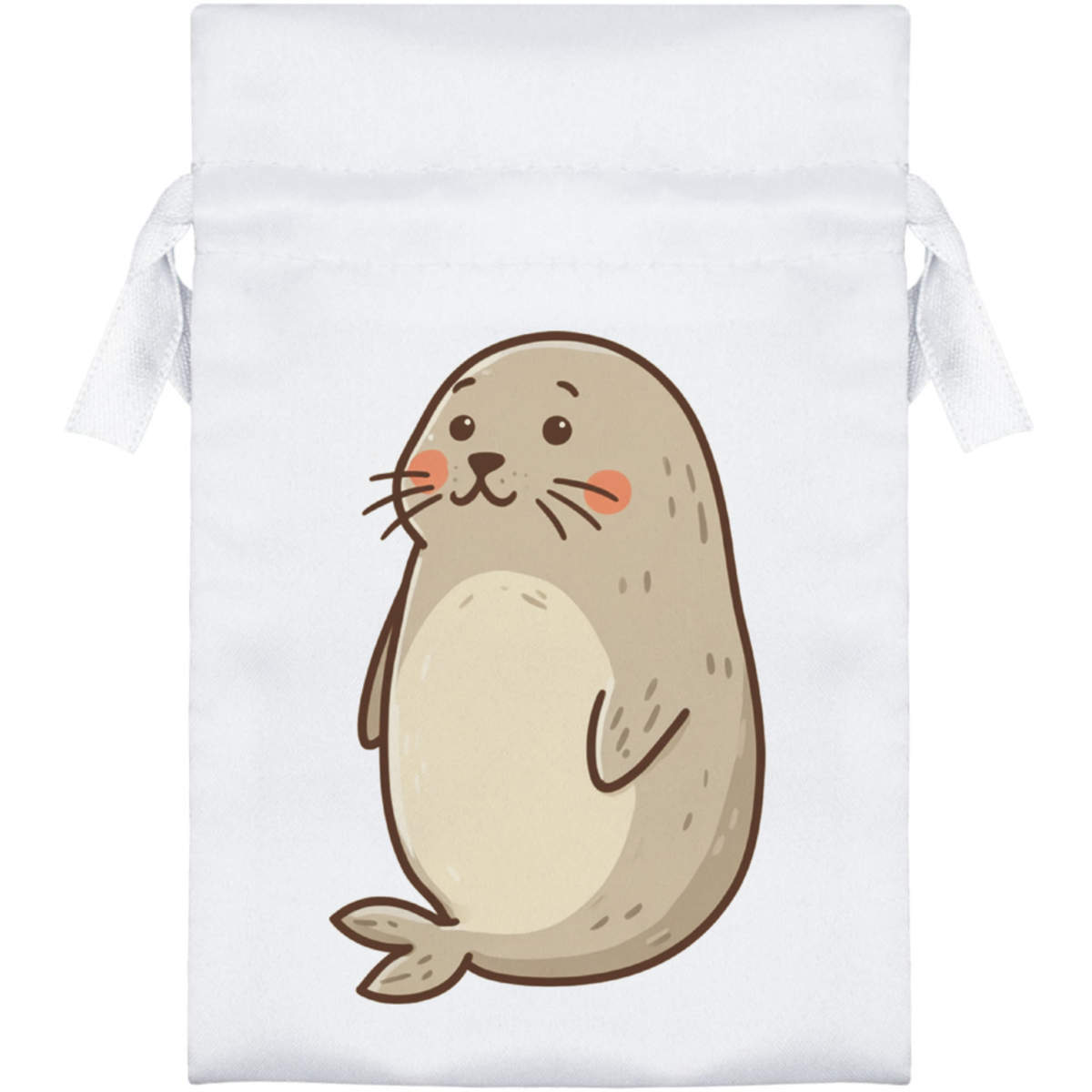 'Cute Seal' Satin Drawstring Gift Bag - Gift Pouch for Wedding Favours, Jewellery and Parties (SB058642)