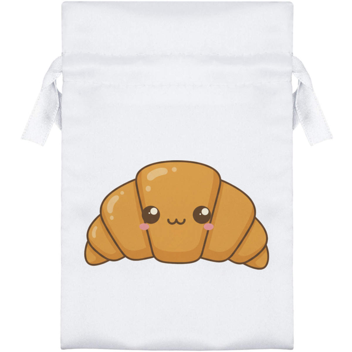 15cm 'Cute Smiling Croissant' Satin Drawstring Bag / Pouch (SB00137685)