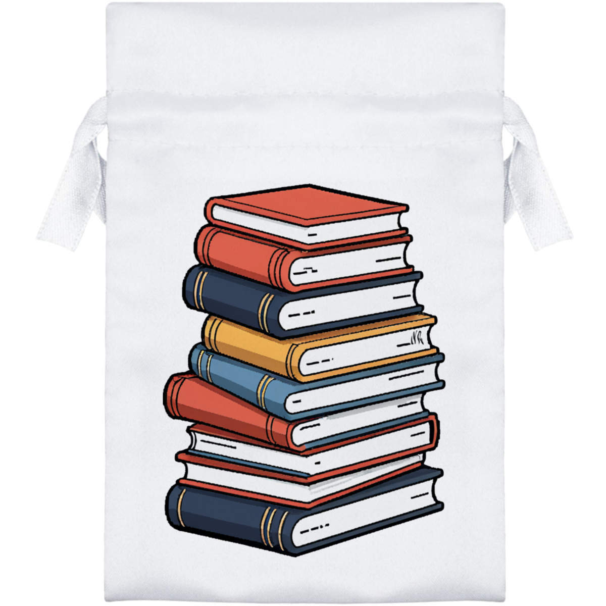 'Stack of Books' Satin Drawstring Gift Bag - 10cm x 15cm - Pouch for Wedding Favours, Jewellery, Sweets and Parties (SB00150225)