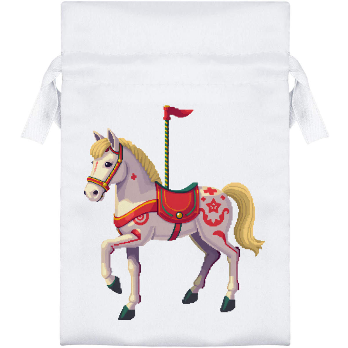 'Carousel Horse' Satin Drawstring Gift Bag - Gift Pouch for Wedding Favours, Jewellery and Parties (SB063058)