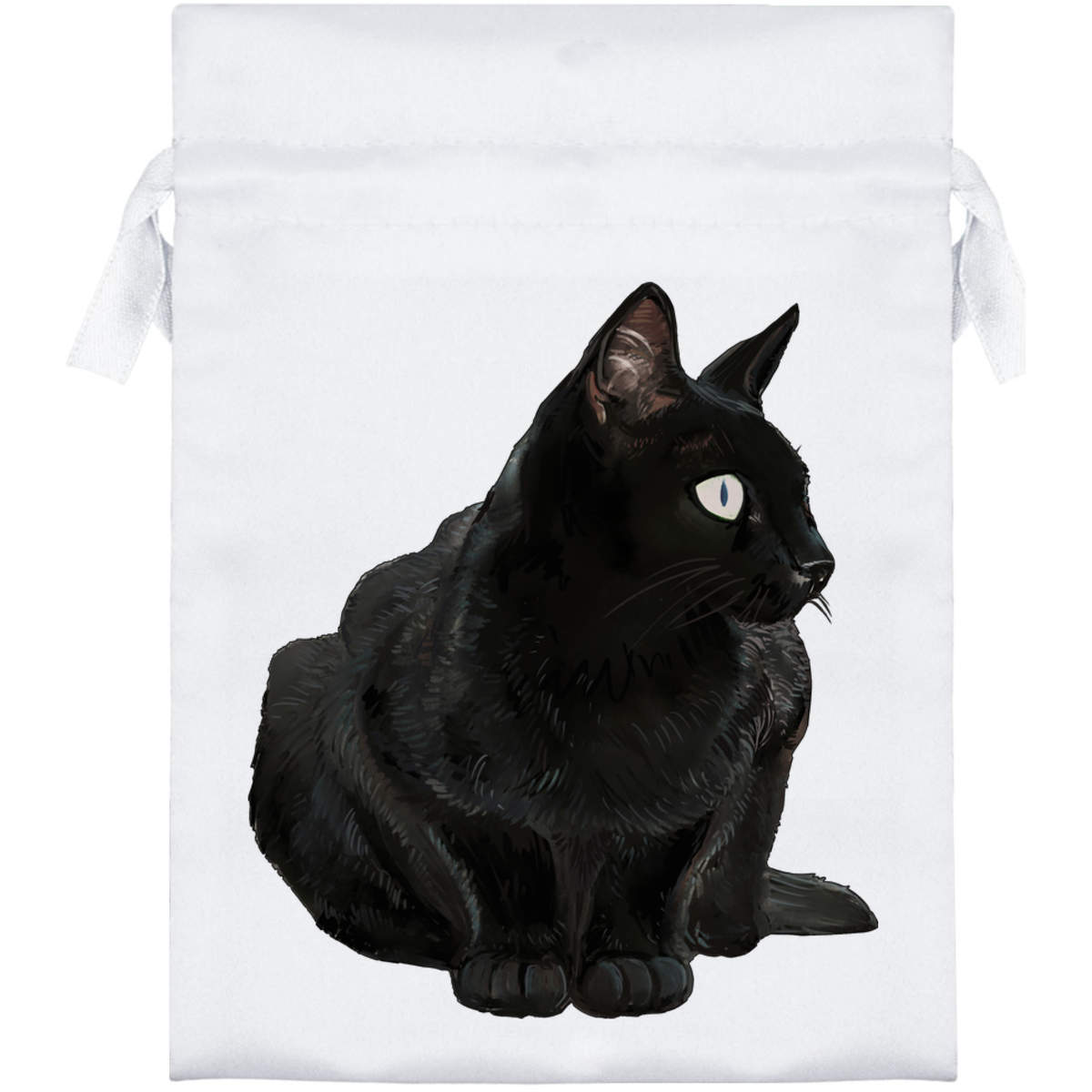 'Sitting Black Cat' Satin Drawstring Gift Bag - 13cm x 18cm - Pouch for Wedding Favours, Jewellery, Sweets and Parties (SB00025615)
