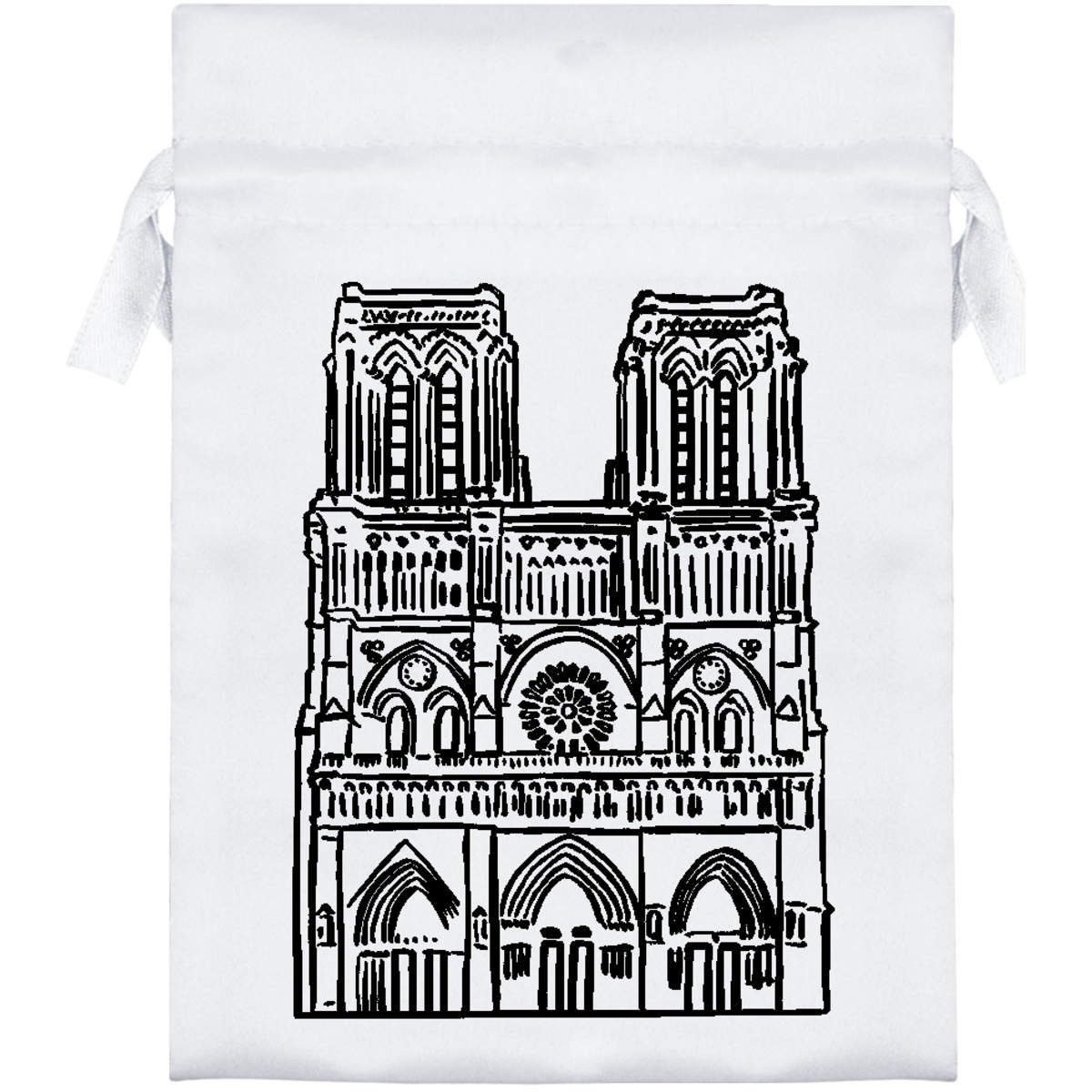 'Notre Dame Cathedral' Satin Drawstring Gift Bag - 13cm x 18cm - Pouch for Wedding Favours, Jewellery, Sweets and Parties (SB00030007)