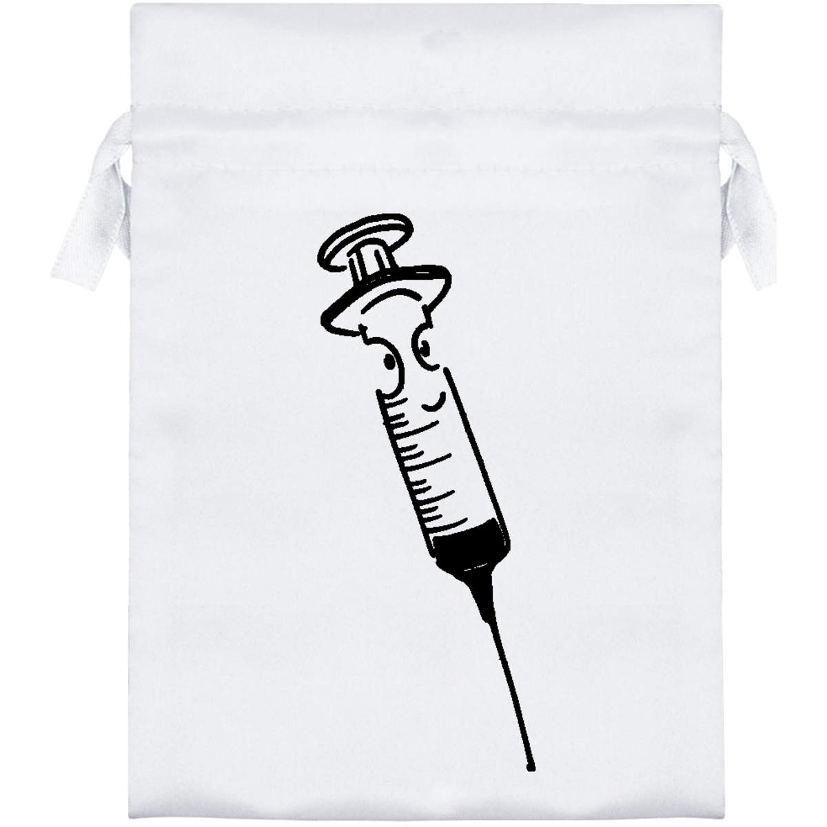 'Happy Medical Needle' Satin Drawstring Gift Bag - 13cm x 18cm - Pouch for Wedding Favours, Jewellery, Sweets and Parties (SB00039099)