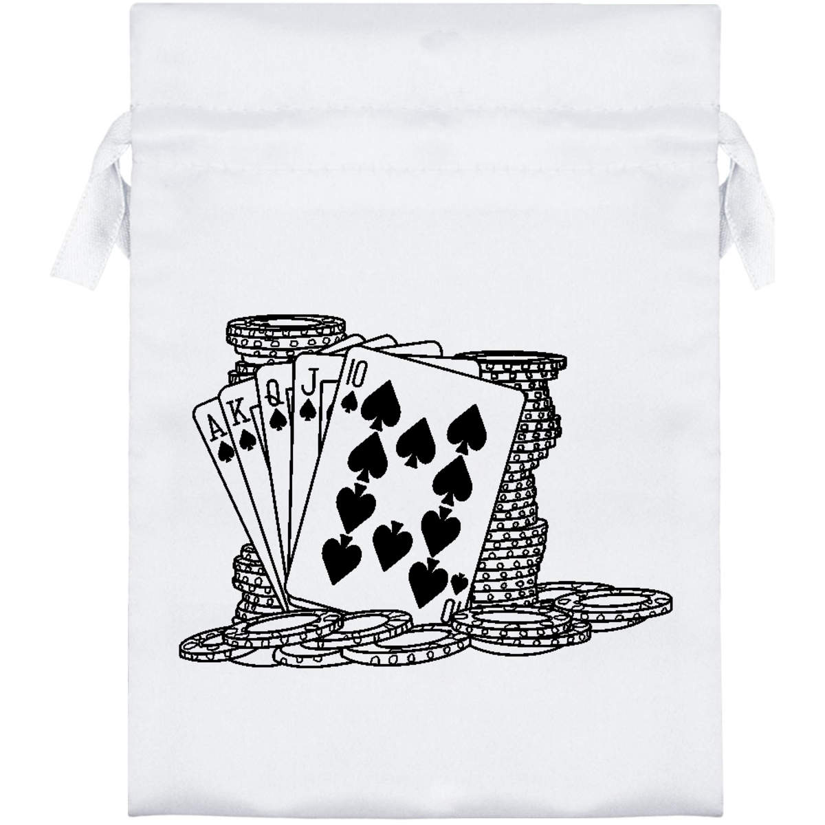 'Cards & Poker Chips' Satin Drawstring Gift Bag - 13cm x 18cm - Pouch for Wedding Favours, Jewellery, Sweets and Parties (SB00064711)