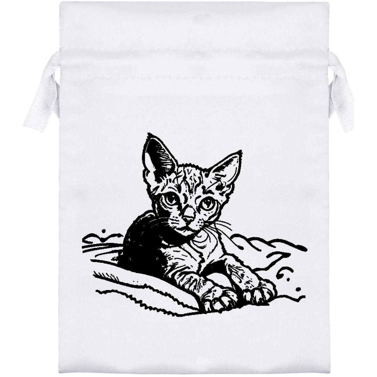 18cm 'Rex Cat on Blanket' Satin Drawstring Bag / Pouch (SB00090362)