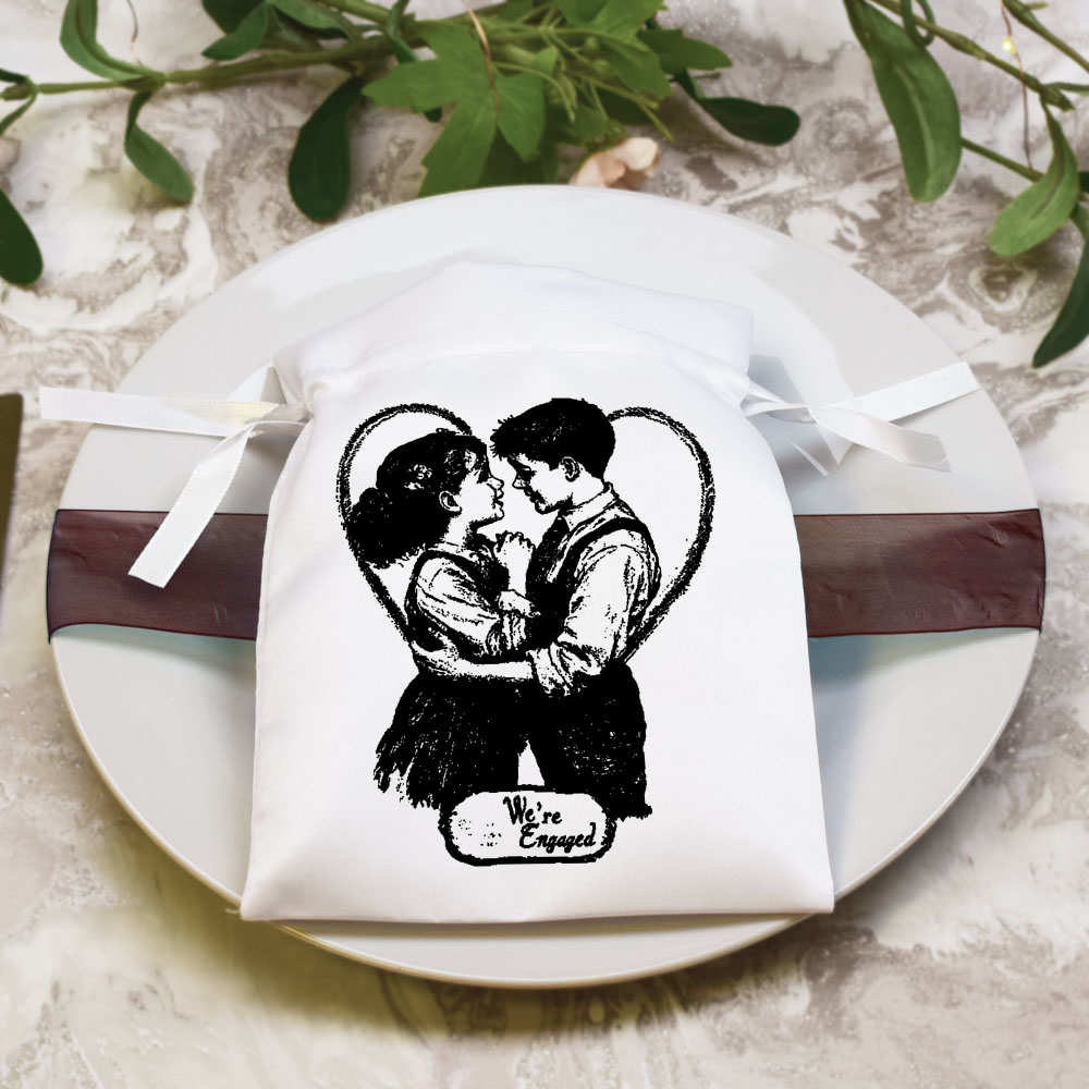 'We're Engaged Boy and Girl ' Satin Drawstring Bag/Pouch (SB049276) - Picture 13 of 25