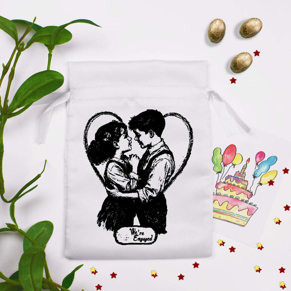 'We're Engaged Boy and Girl ' Satin Drawstring Bag/Pouch (SB049276) - Picture 14 of 25