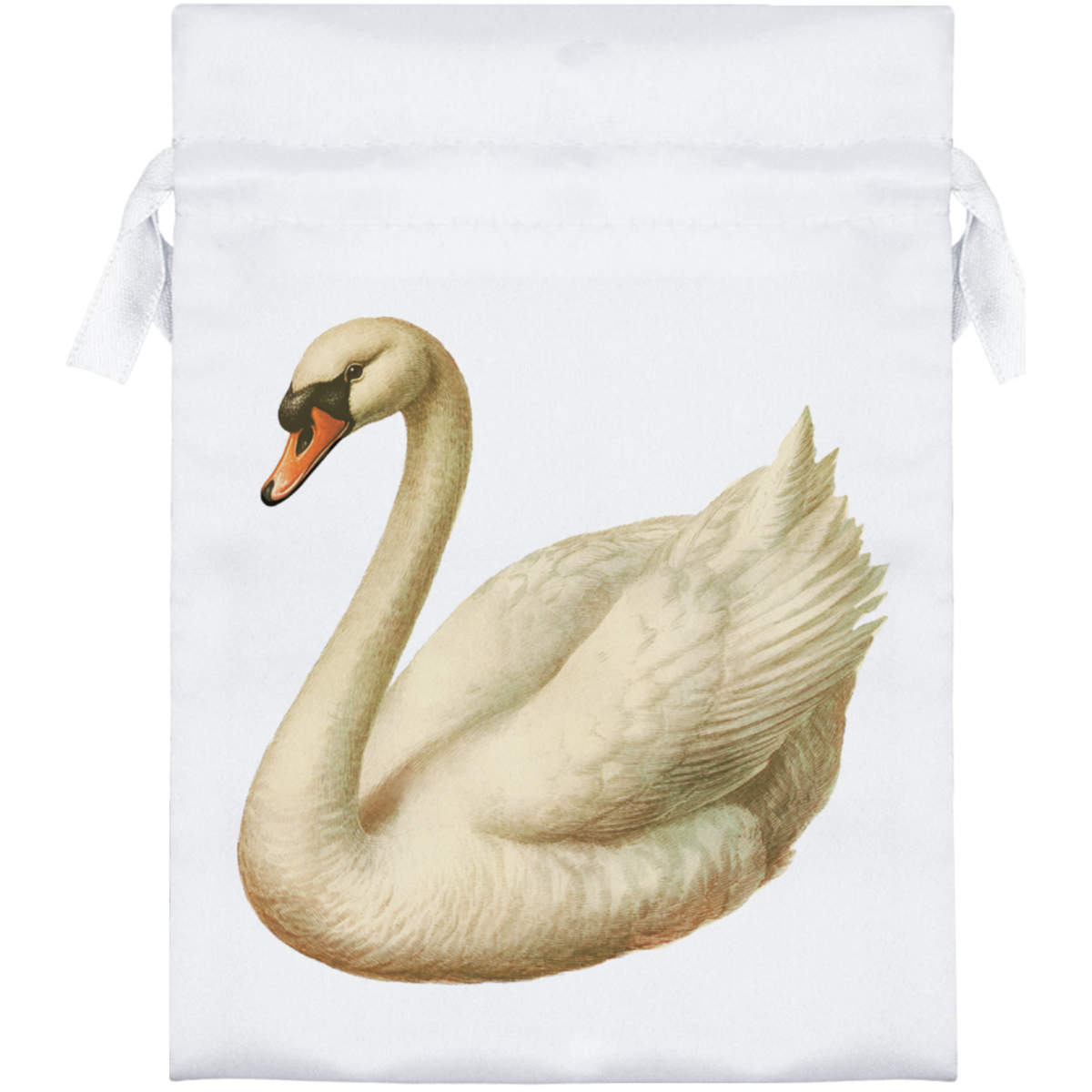 'White Swan ' Satin Drawstring Gift Bag - 13cm x 18cm - Pouch for Wedding Favours, Jewellery, Sweets and Parties (SB00104162)