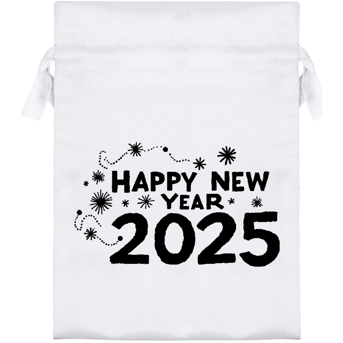 18cm 'Happy New Year 2025' Satin Drawstring Bag / Pouch (SB00107294)