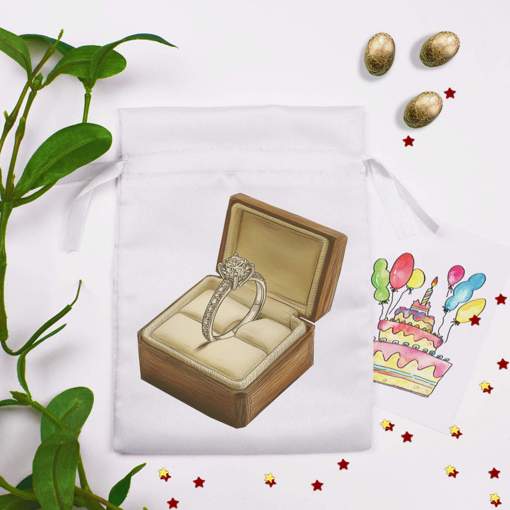 'Diamond Engagement Ring in Ring Box' Satin Drawstring Bag/Pouch (SB052193) - Picture 14 of 25