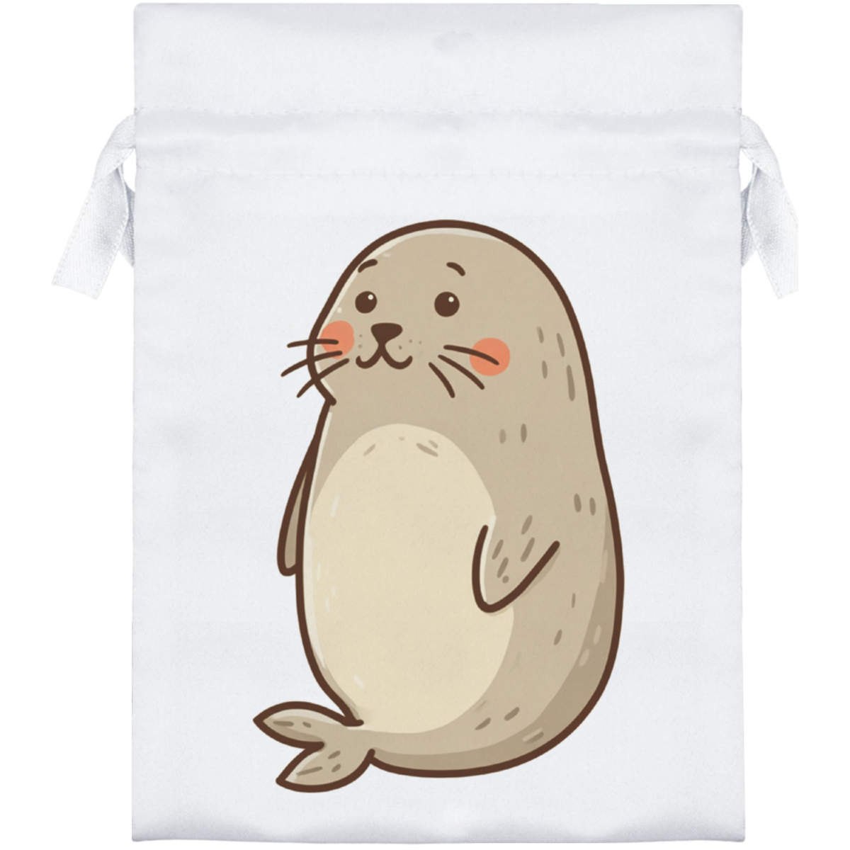 'Cute Seal' Satin Drawstring Gift Bag - 13cm x 18cm - Pouch for Wedding Favours, Jewellery, Sweets and Parties (SB00136886)
