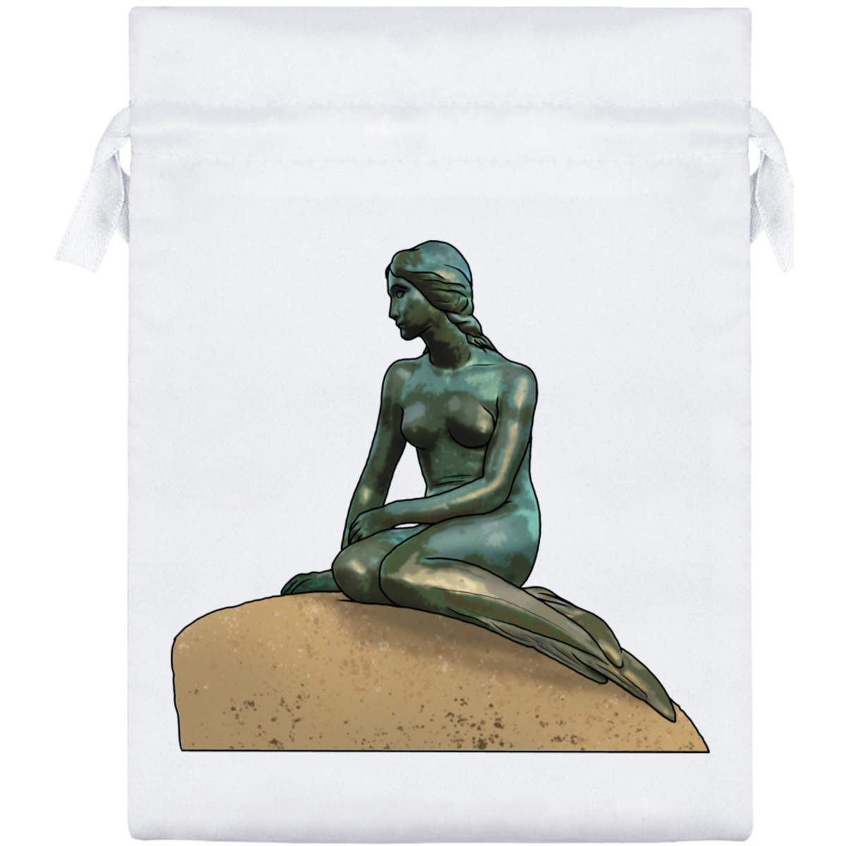 'Little Mermaid Statue' Satin Drawstring Gift Bag - 15cm x 20cm - Pouch for Wedding Favours, Jewellery, Sweets and Parties (SB00069732)