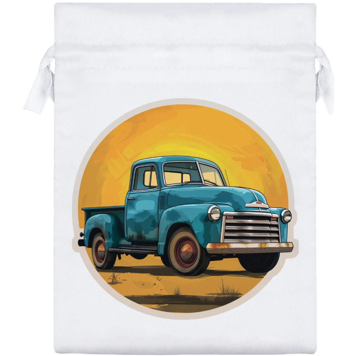 20cm 'Old Blue Vintage Truck ' Satin Drawstring Bag / Pouch (SB00094395)