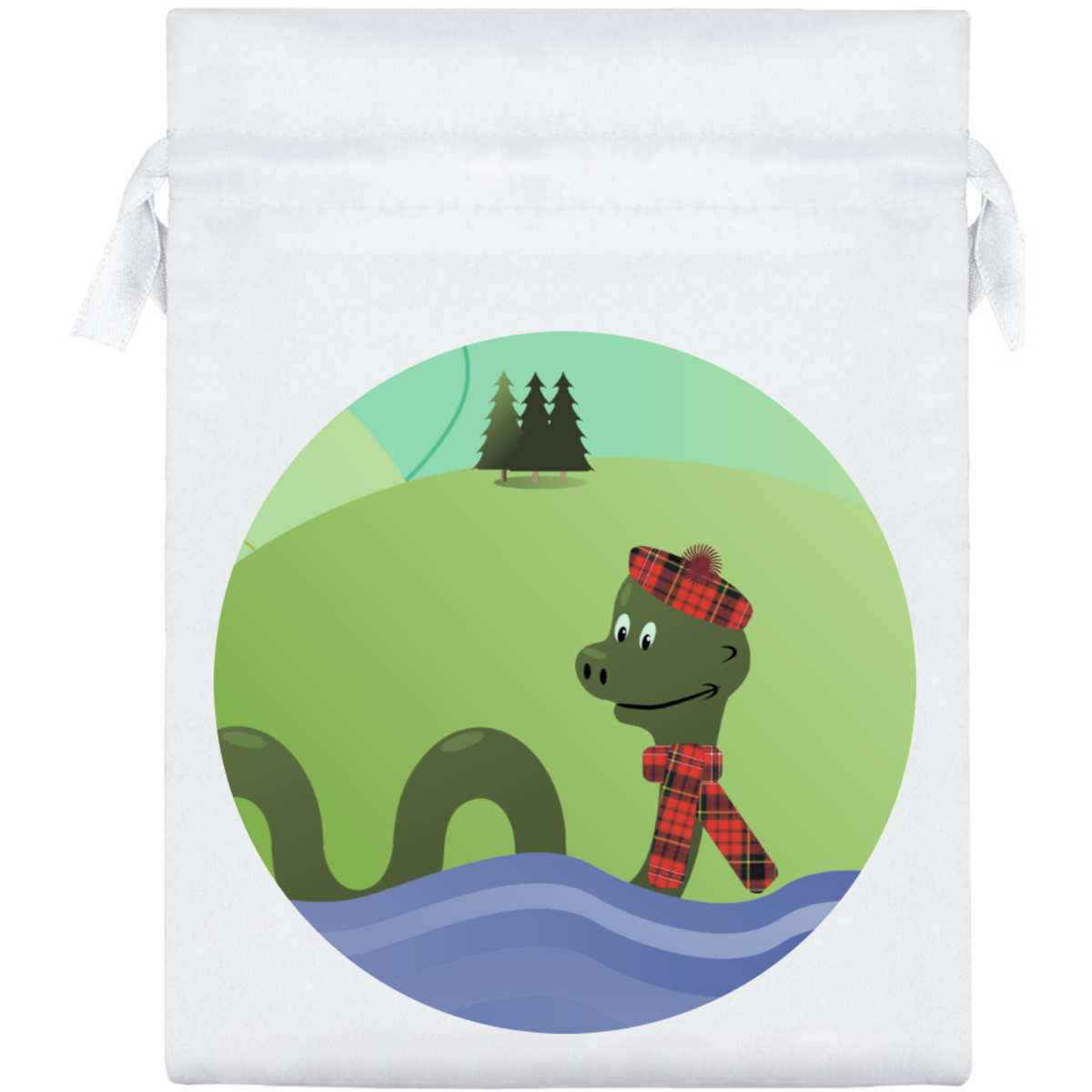 'Nessie Loch Ness Monster' Satin Drawstring Gift Bag - 15cm x 20cm - Pouch for Wedding Favours, Jewellery, Sweets and Parties (SB00101331)