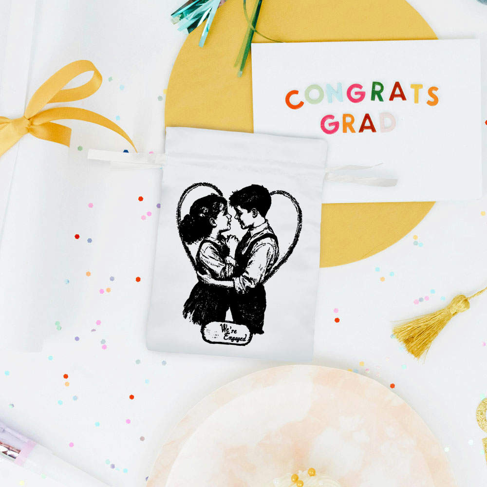 'We're Engaged Boy and Girl ' Satin Drawstring Bag/Pouch (SB049276) - Picture 19 of 25