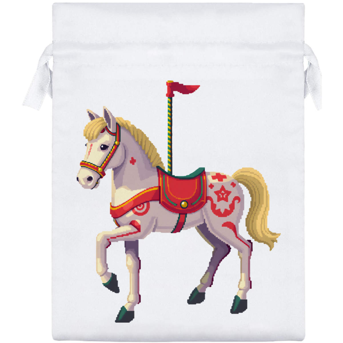 'Carousel Horse' Satin Drawstring Gift Bag - 15cm x 20cm - Pouch for Wedding Favours, Jewellery, Sweets and Parties (SB00151699)