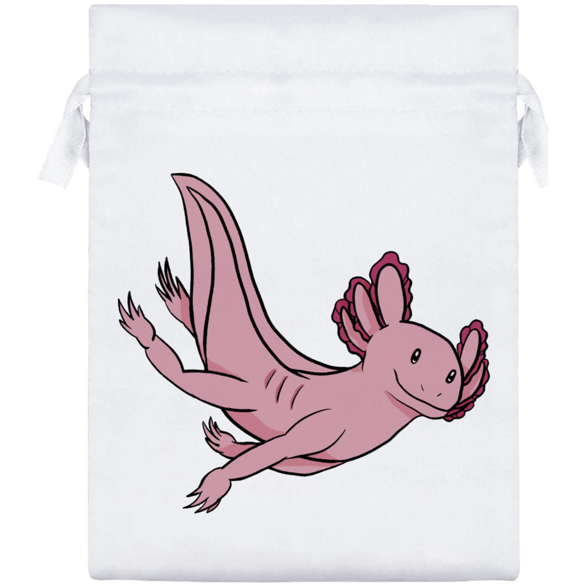 20cm 'Cute Swimming Axolotl Cartoon' Satin Drawstring Bag / Pouch (SB00153383)