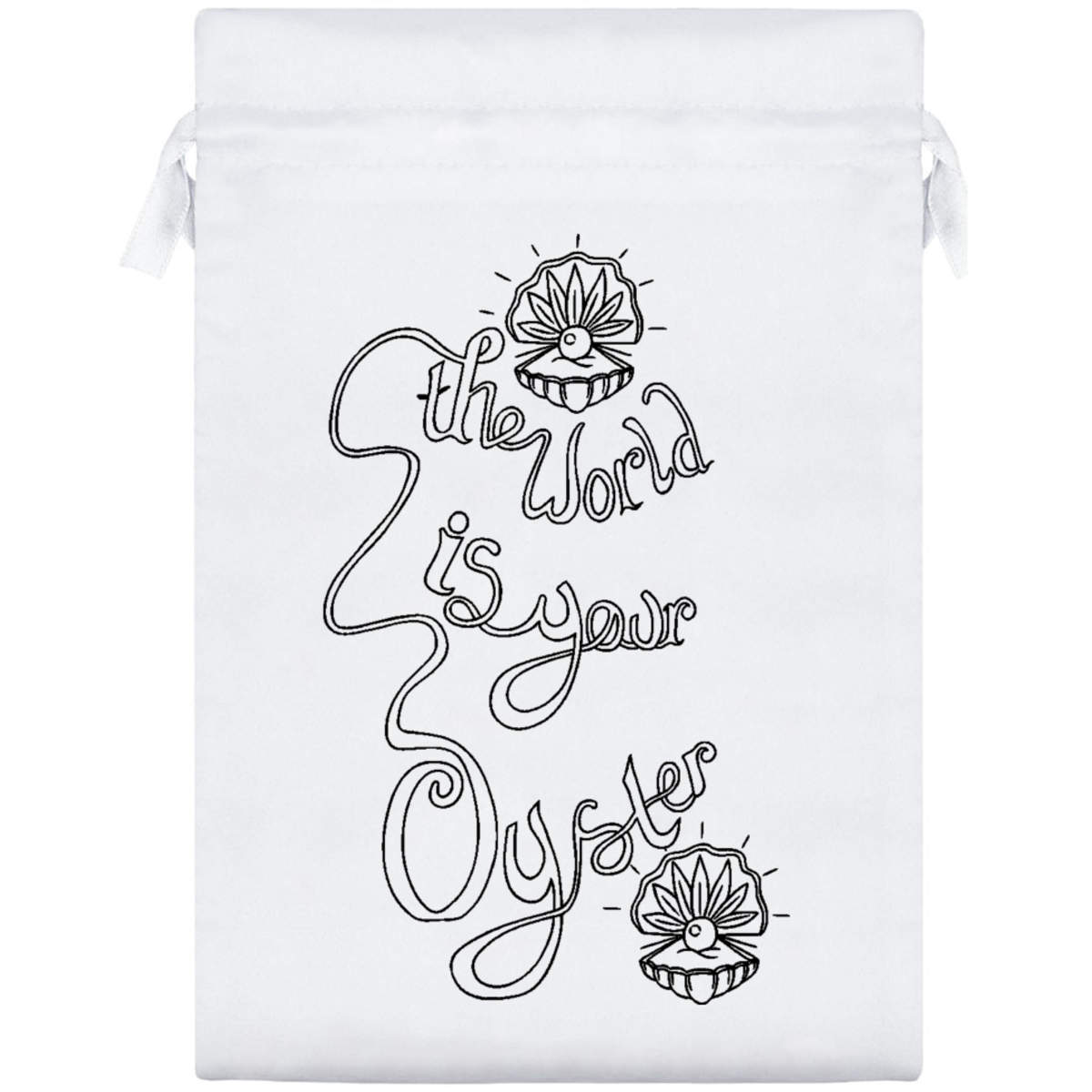 'The World Is Your Oyster' Satin Drawstring Gift Bag - 17cm x 25cm - Pouch for Wedding Favours, Jewellery, Sweets and Parties (SB00007485)