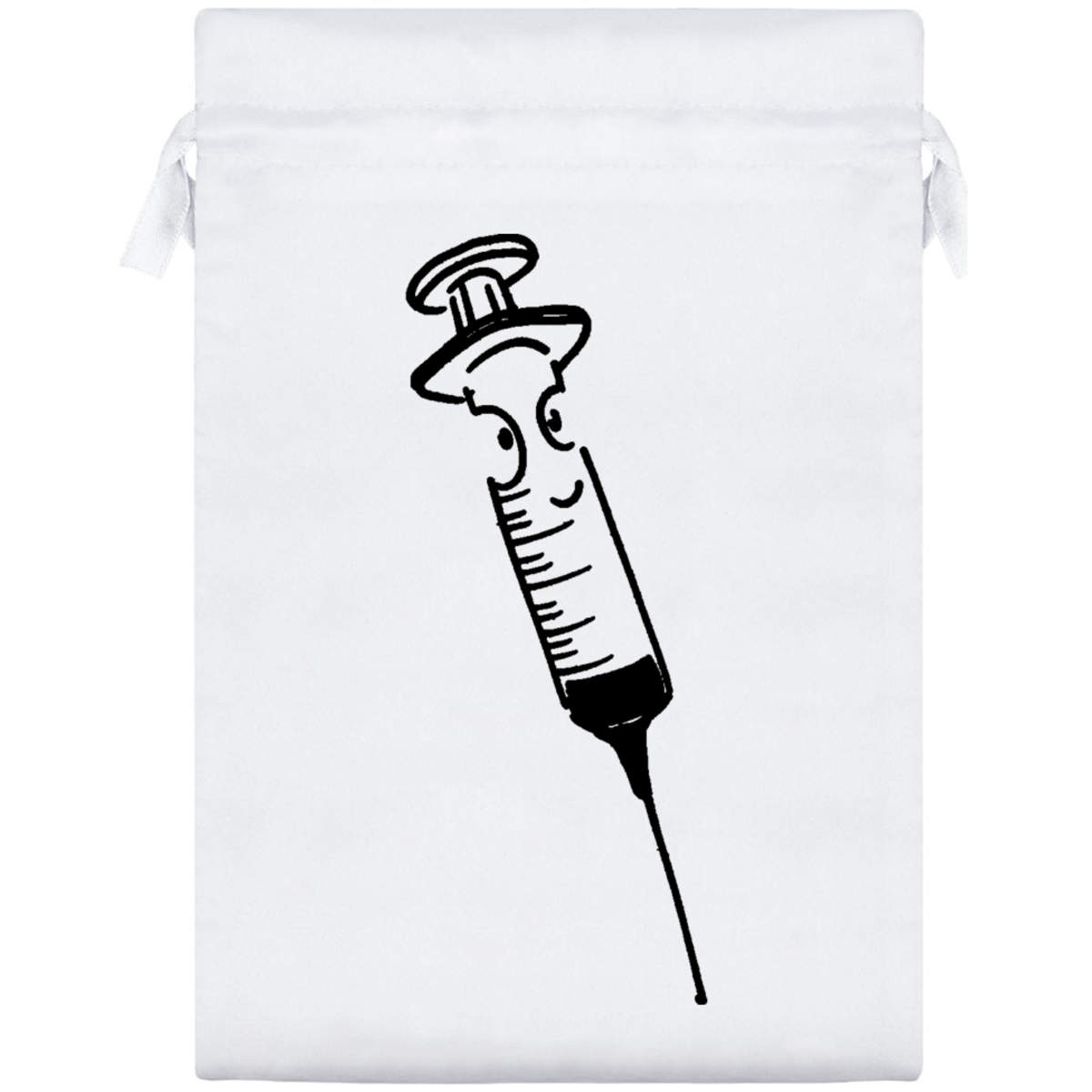 'Happy Medical Needle' Satin Drawstring Gift Bag - 17cm x 25cm - Pouch for Wedding Favours, Jewellery, Sweets and Parties (SB00039101)