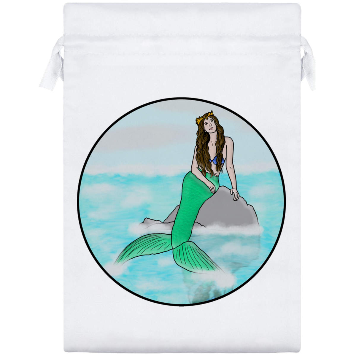 'Mermaid Motif' Satin Drawstring Gift Bag - 17cm x 25cm - Pouch for Wedding Favours, Jewellery, Sweets and Parties (SB00043037)
