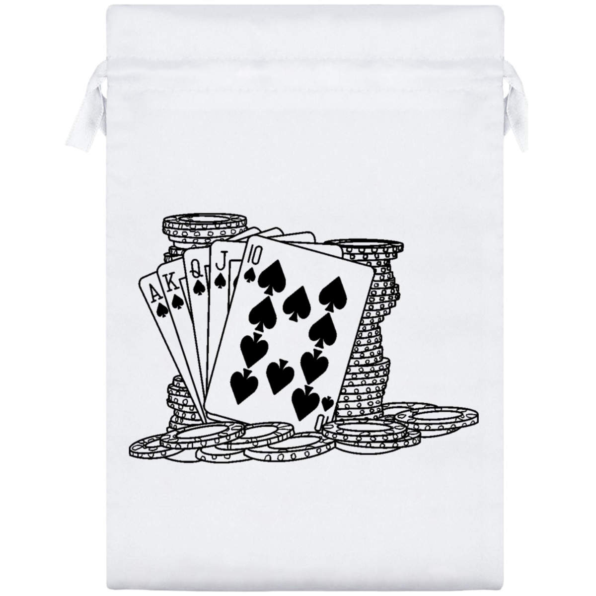 'Cards & Poker Chips' Satin Drawstring Gift Bag - 17cm x 25cm - Pouch for Wedding Favours, Jewellery, Sweets and Parties (SB00064713)