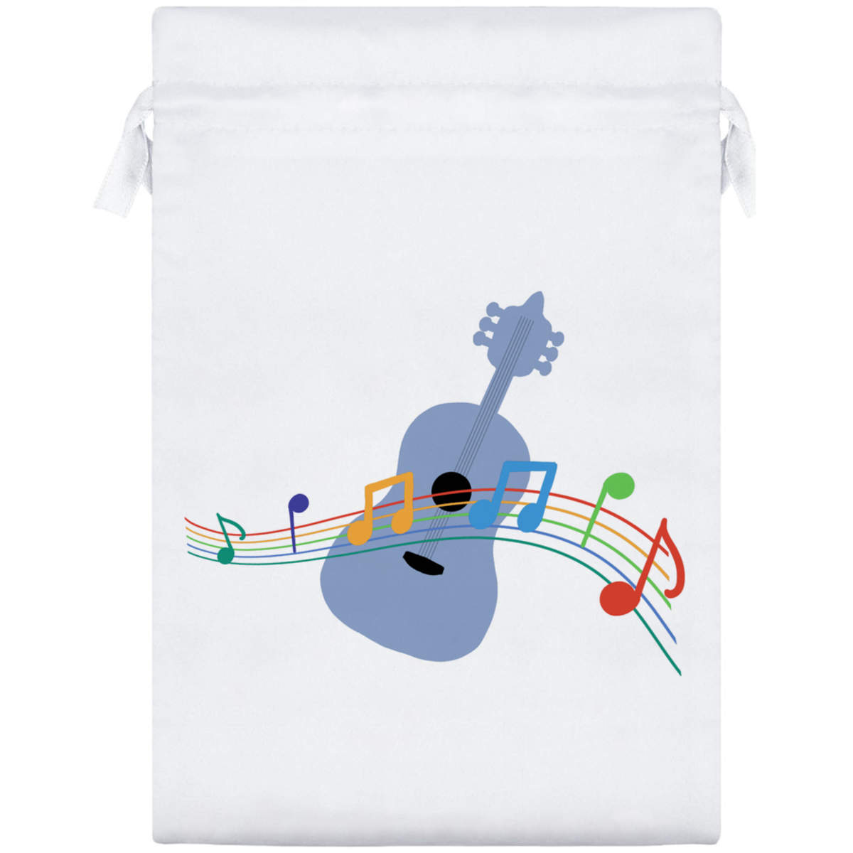 'Musical Notes with Guitar' Satin Drawstring Gift Bag - 17cm x 25cm - Pouch for Wedding Favours, Jewellery, Sweets and Parties (SB00074221)