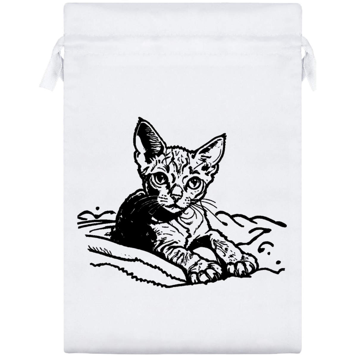 25cm 'Rex Cat on Blanket' Satin Drawstring Bag / Pouch (SB00090364)