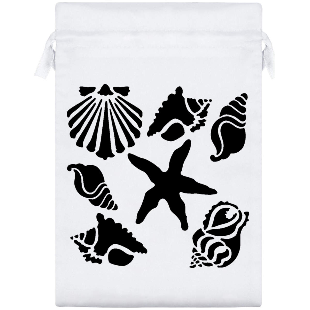 'Sea Shells & Starfish' Satin Drawstring Gift Bag - 17cm x 25cm - Pouch for Wedding Favours, Jewellery, Sweets and Parties (SB00099596)