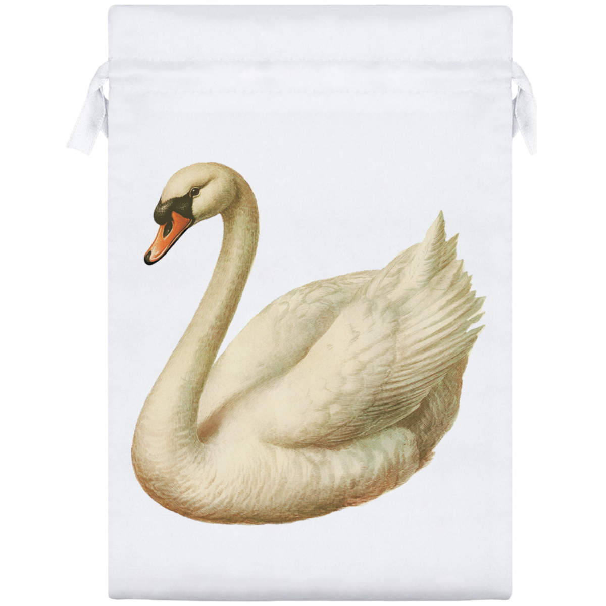'White Swan ' Satin Drawstring Gift Bag - 17cm x 25cm - Pouch for Wedding Favours, Jewellery, Sweets and Parties (SB00104164)