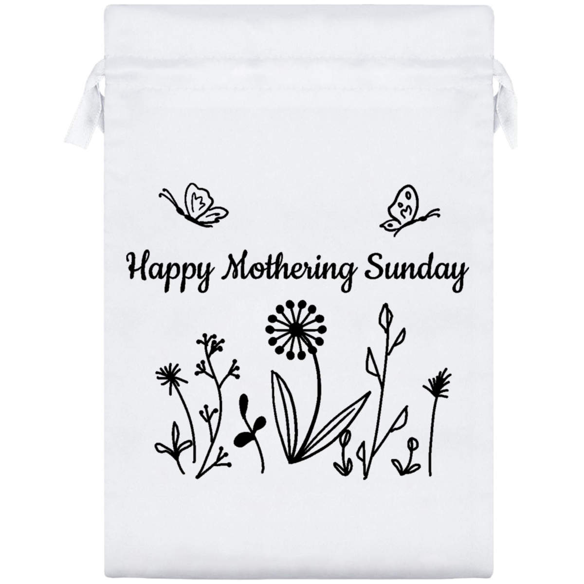 'Happy Mothering Sunday' Satin Drawstring Gift Bag - 17cm x 25cm - Pouch for Wedding Favours, Jewellery, Sweets and Parties (SB00109536)
