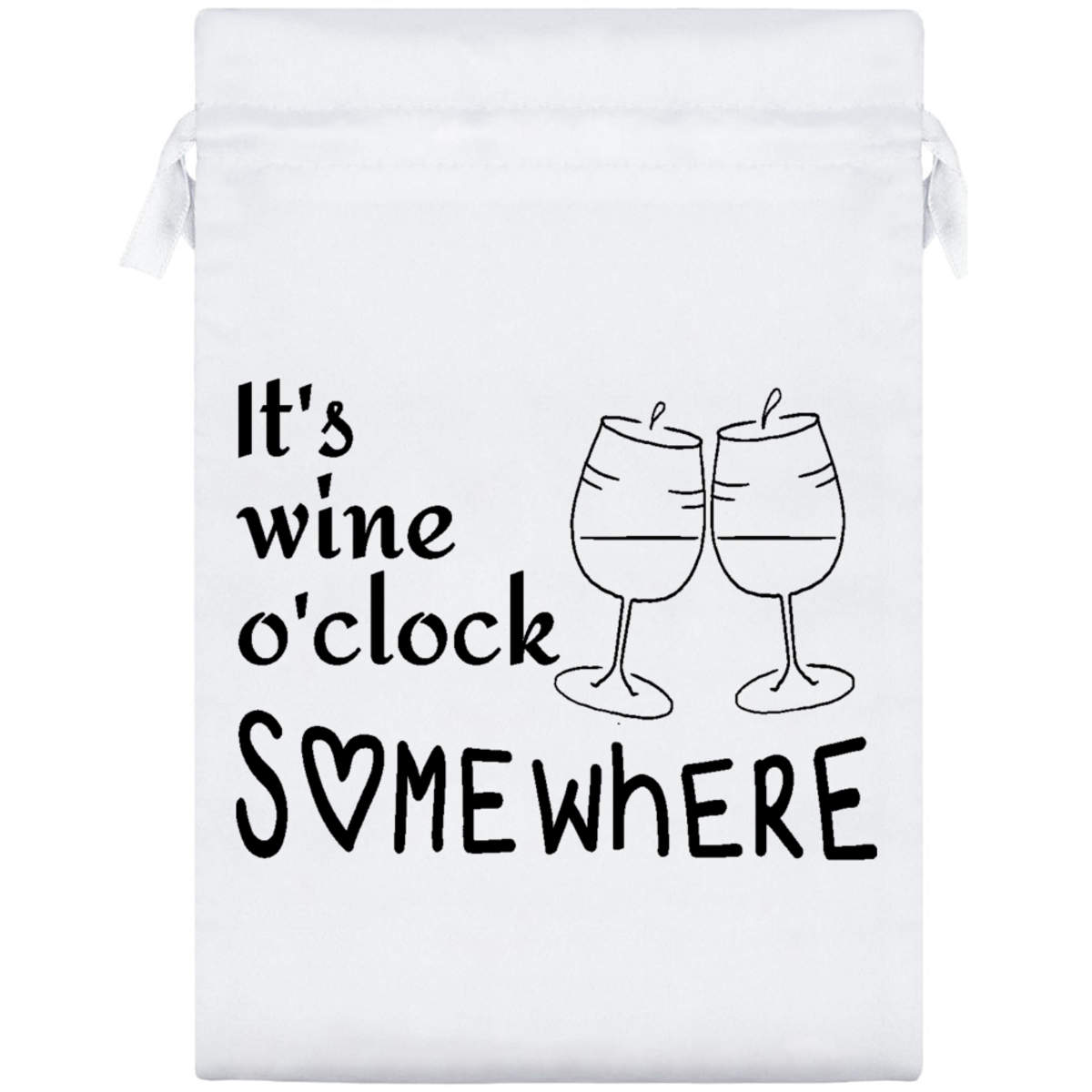 'Wine O'clock Somewhere' Satin Drawstring Gift Bag - 17cm x 25cm - Pouch for Wedding Favours, Jewellery, Sweets and Parties (SB00109916)