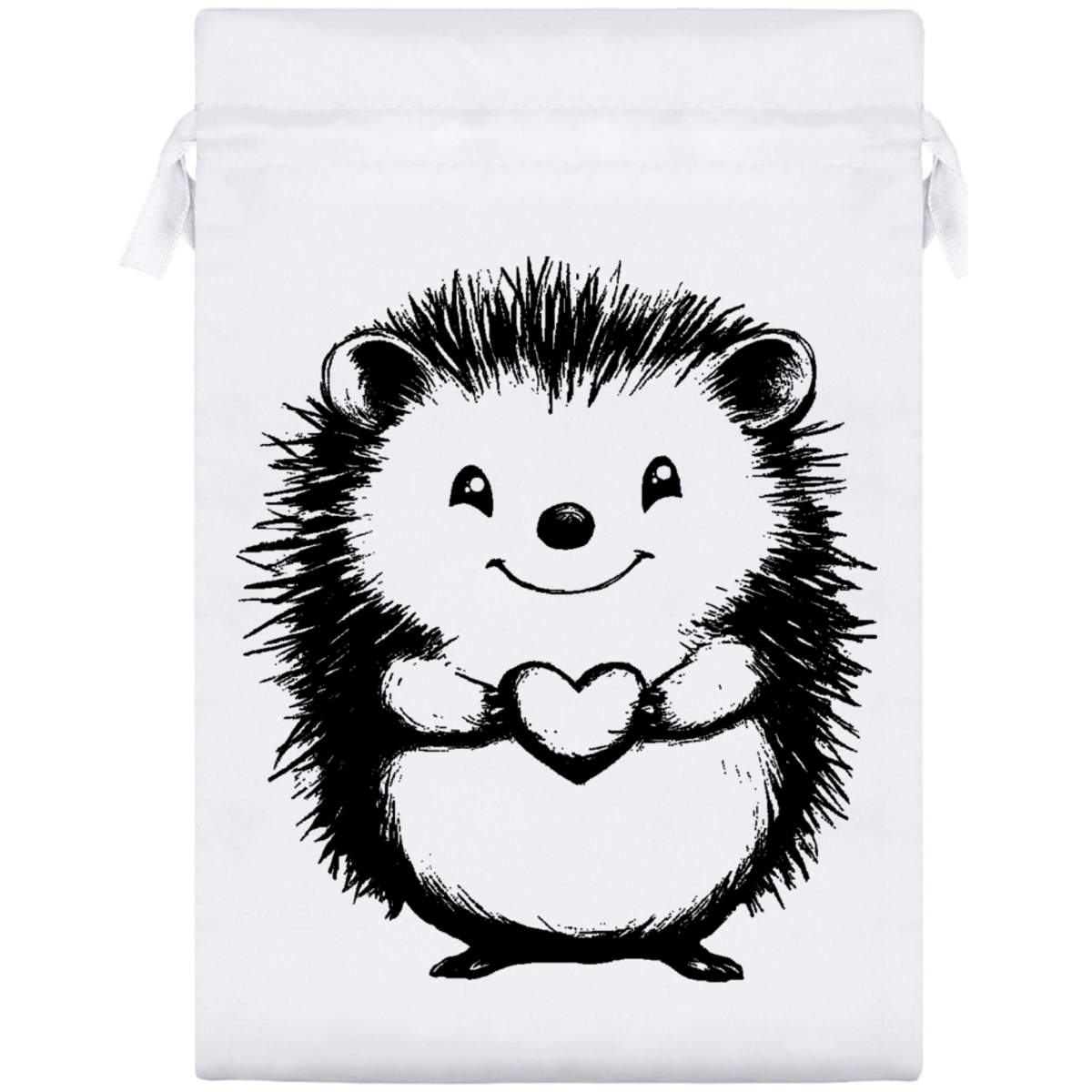 'Cute Hedgehog with Heart' Satin Drawstring Gift Bag - 17cm x 25cm - Pouch for Wedding Favours, Jewellery, Sweets and Parties (SB00112704)