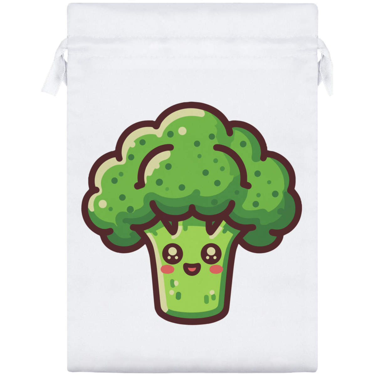 'Cute Broccoli Head' Satin Drawstring Gift Bag - 17cm x 25cm - Pouch for Wedding Favours, Jewellery, Sweets and Parties (SB00122800)