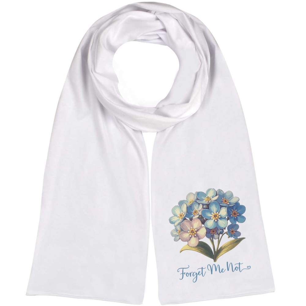 'Forget Me Not Flowers' Lightweight Scarf / Wrap - White - Fashion Wrap for Spring, Summer, Travel, Outfits and Gifts (SC00037483)
