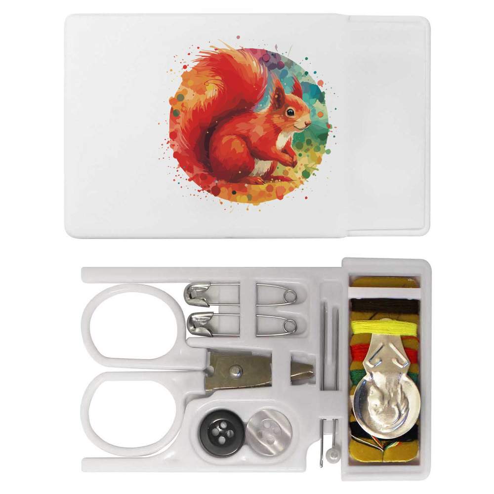 'Red Squirrel' Mini Travel Sewing Kit - Portable Repair Set with Needles, Thread and Accessories for Home and Trips (SE00032910)