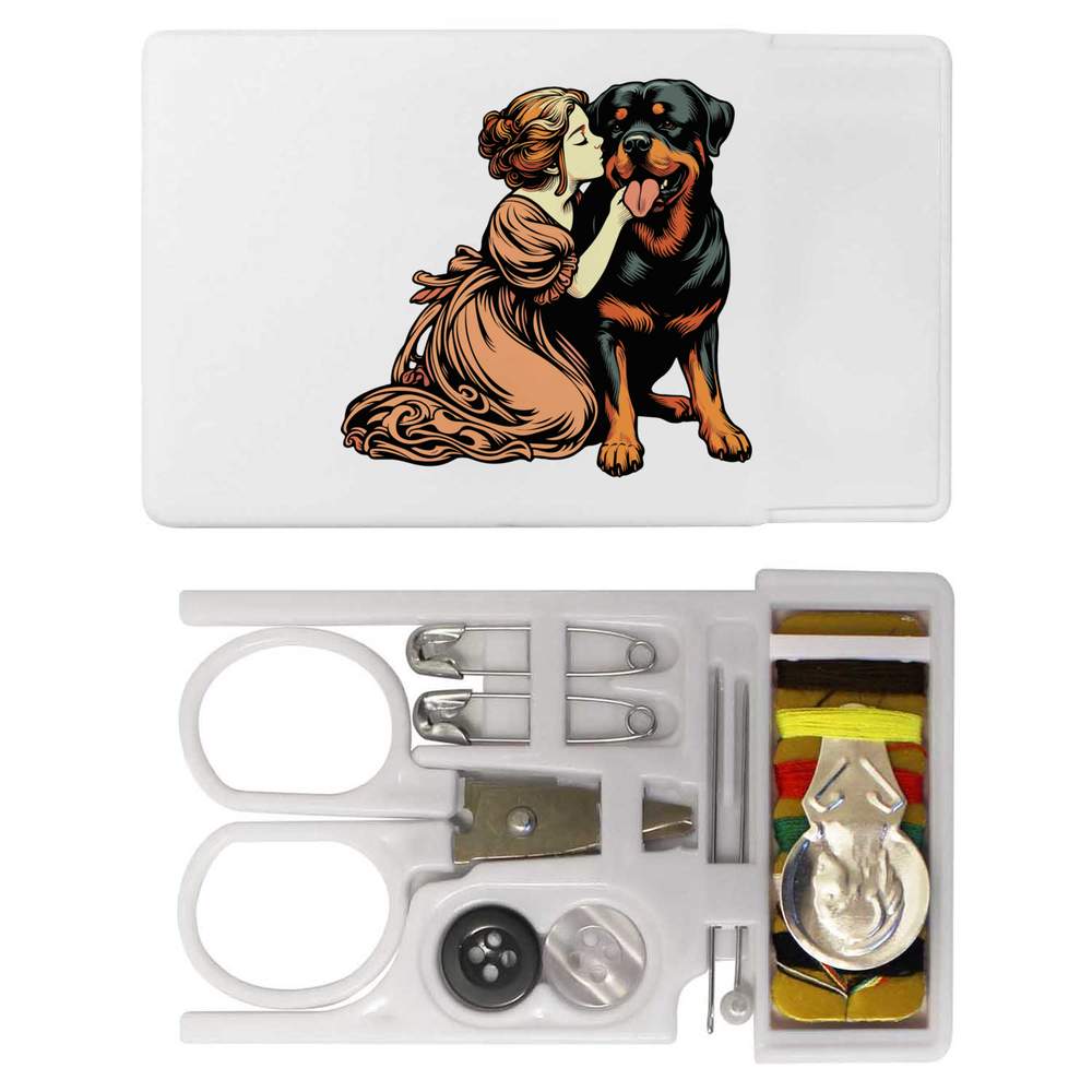 'Girl With Rottweiler Puppy' Mini Travel Sewing Kit (SE00035952)