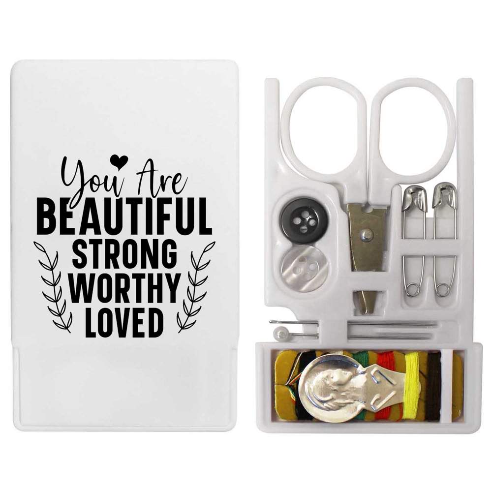 'You Are Beautiful Strong Worthy Loved Text' Mini Travel Sewing Kit (SE00036820)