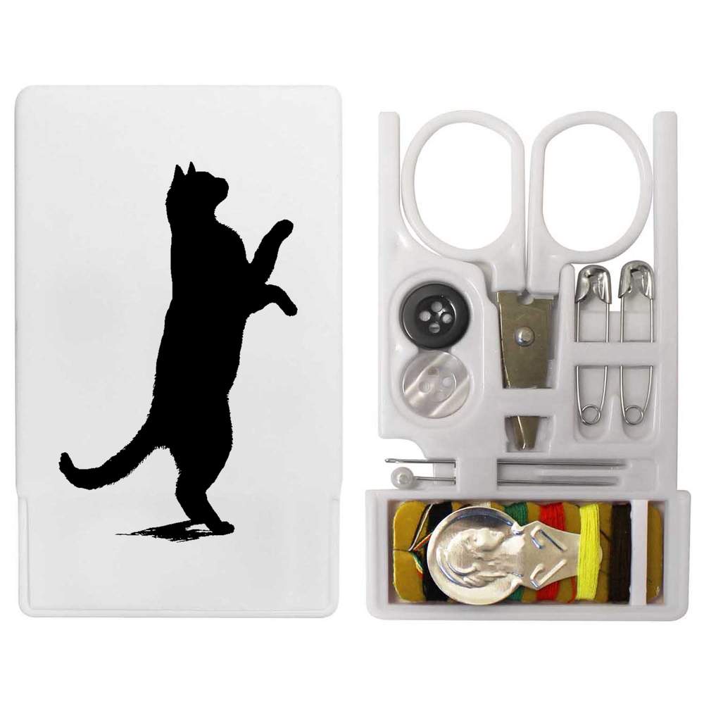 'Cat on Hind Legs Silhouette' Mini Travel Sewing Kit (SE00039631)