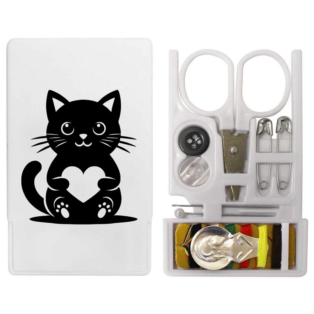 'Cute Cat With Love Heart' Mini Travel Sewing Kit (SE00040788)