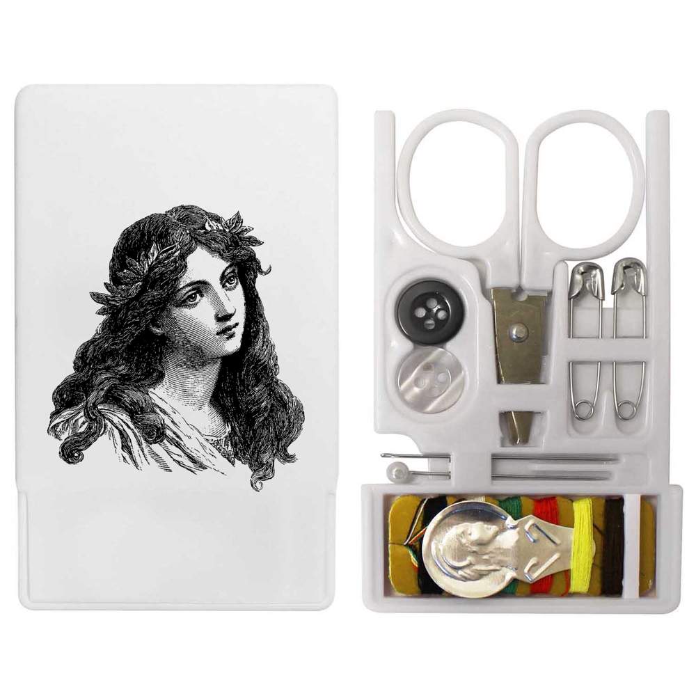'Vintage Woman with Long Hair Portrait' Mini Travel Sewing Kit (SE00042184)