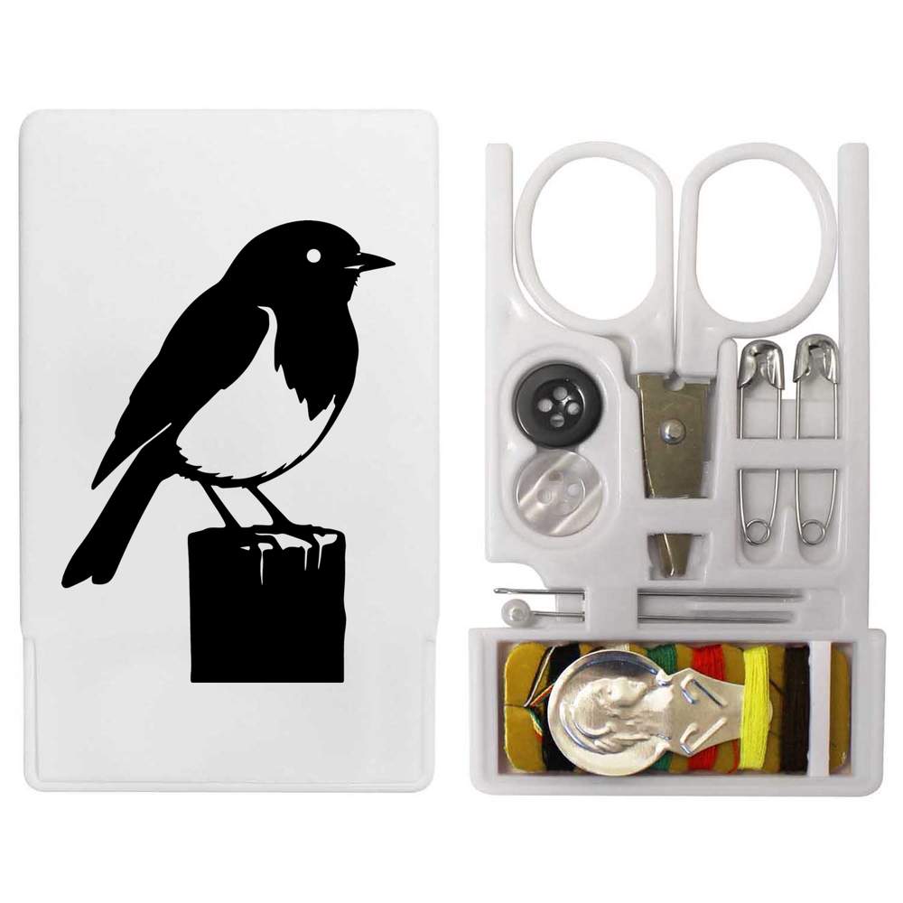 'Robin Bird on a Wooden Fence Post' Mini Travel Sewing Kit (SE00042503)