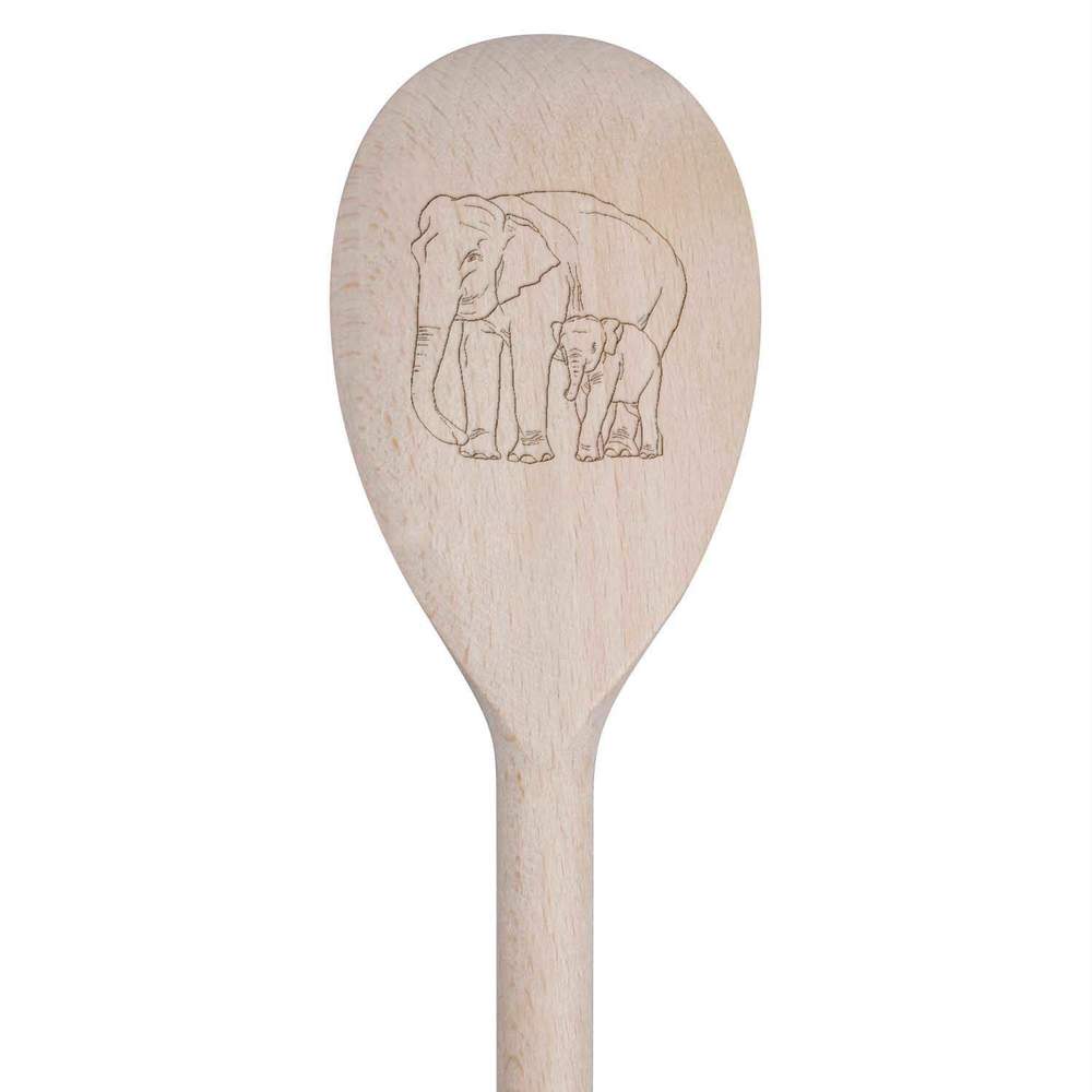 30cm 'Elephant Mother & Calf' Wooden Cooking Spoon (SO00014253)