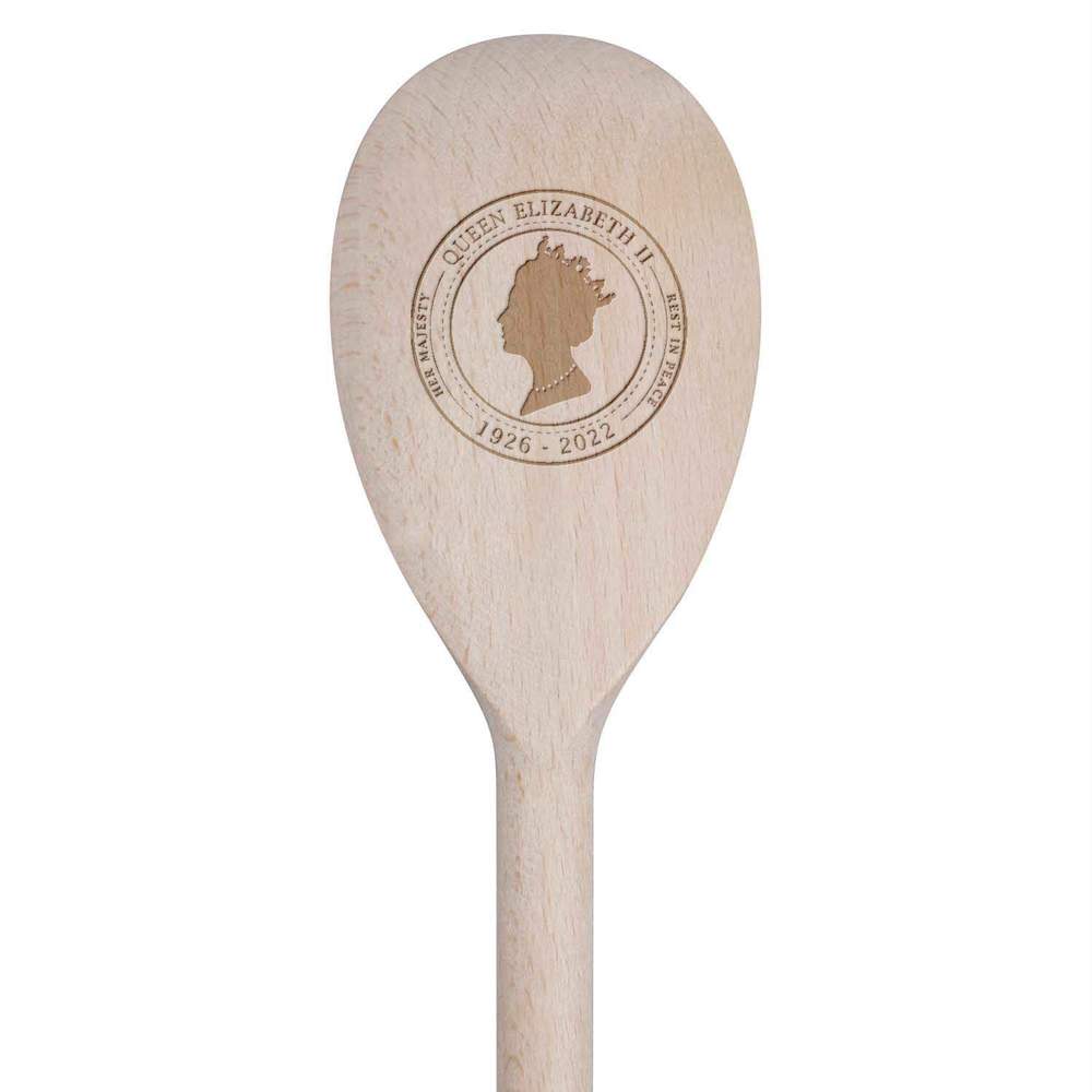 'RIP Queen Elizabeth II' Wooden Cooking Spoon - 30cm - Kitchen Utensil for Stirring, Baking, Sauces and Food Preparation (SO00017126)