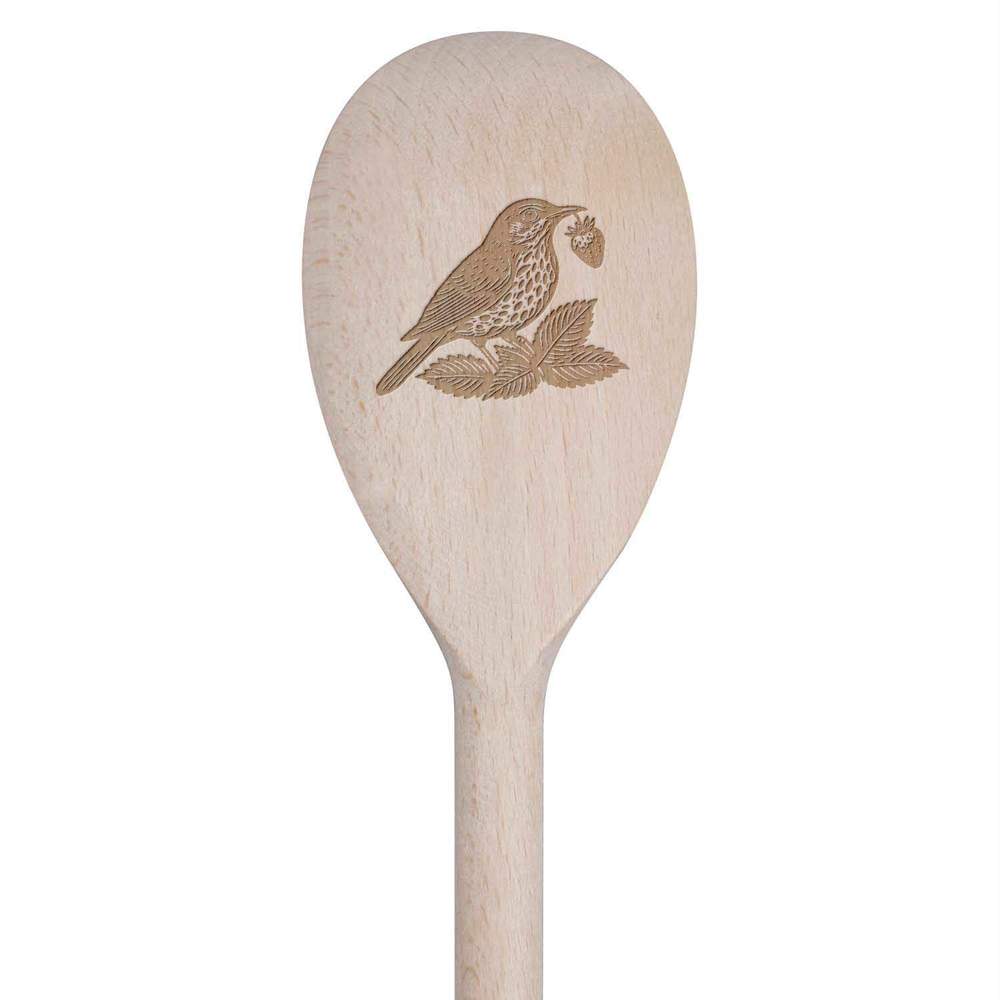 30cm 'Song Thrush & Strawberry' Wooden Cooking Spoon (SO00022543)