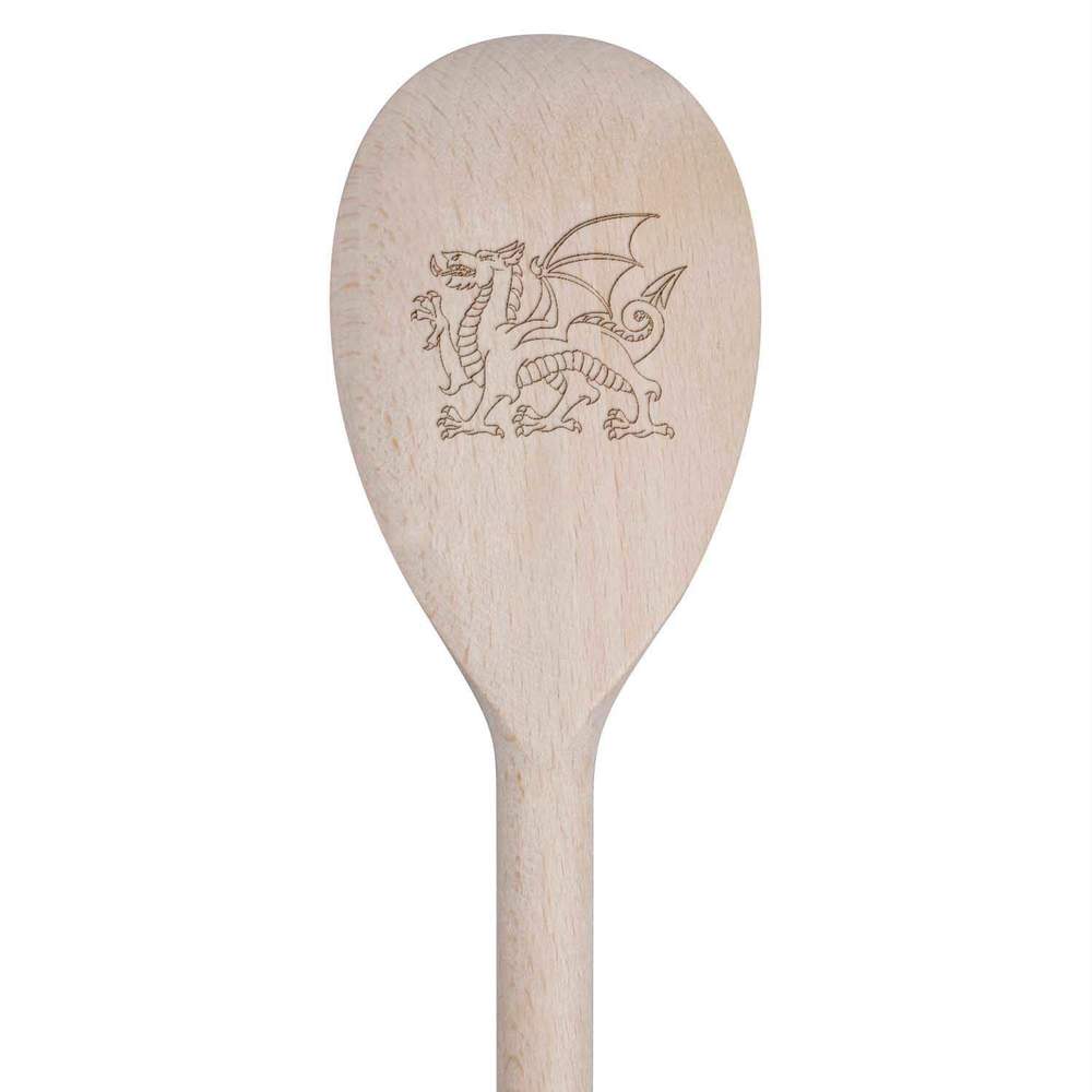 'Traditional Welsh Dragon' Wooden Cooking Spoon - 30cm - Kitchen Utensil for Stirring, Baking, Sauces and Food Preparation (SO00023923)